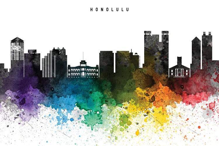 Honolulu Skyline Rainbow Style