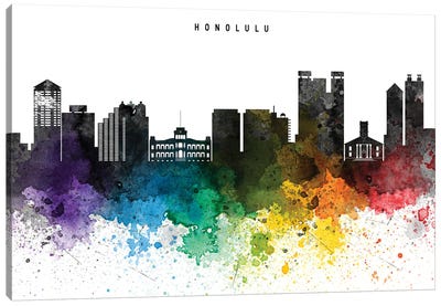 Honolulu Skyline Rainbow Style Canvas Art Print - Honolulu Art