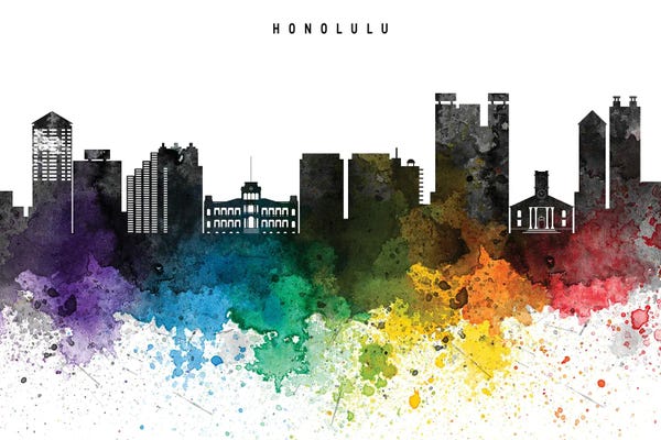 Honolulu: Honolulu Skyline Rainbow Style by WallDecorAddict