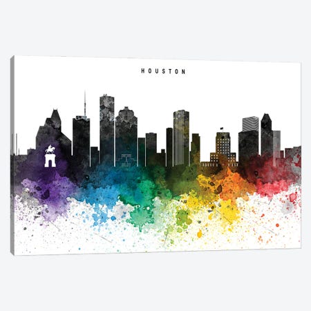 Houston Skyline Rainbow Style Canvas Print #WDA2502} by WallDecorAddict Canvas Art Print
