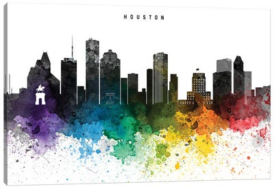 Houston Skyline Rainbow Style Canvas Art Print - Houston Skylines