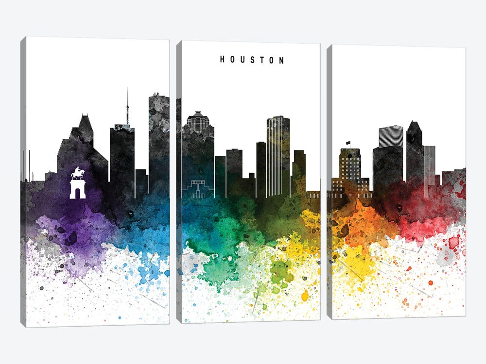 Houston Skyline Rainbow Style by WallDecorAddict 3-piece Canvas Artwork