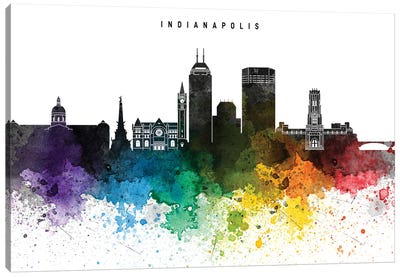 Indianapolis Skyline Rainbow Style Canvas Art Print - Indiana Art