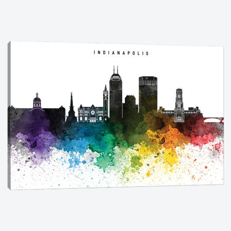 Indianapolis Skyline Rainbow Style Canvas Print #WDA2503} by WallDecorAddict Art Print