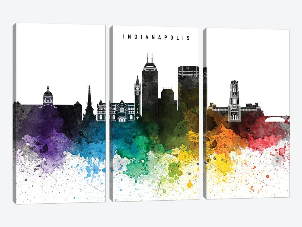 Indianapolis Skyline Rainbow Style by WallDecorAddict 3-piece Canvas Print