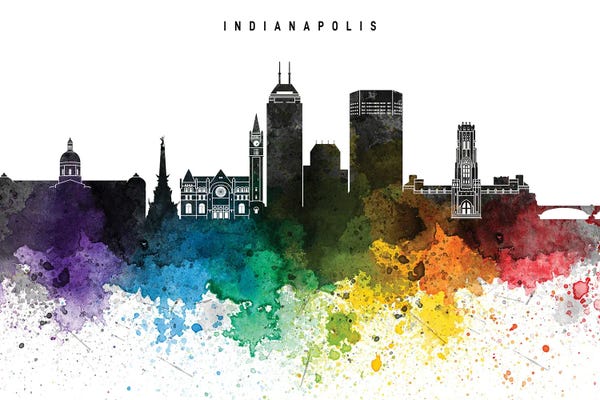 Indiana: Indianapolis Skyline Rainbow Style by WallDecorAddict