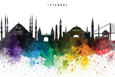 Istanbul Skyline Rainbow Style by WallDecorAddict framed wall art