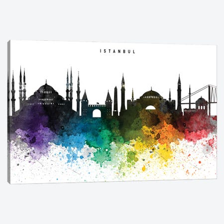 Istanbul Skyline Rainbow Style Canvas Print #WDA2504} by WallDecorAddict Canvas Art
