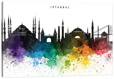 Istanbul Skyline Rainbow Style Canvas Art Print - Istanbul Art