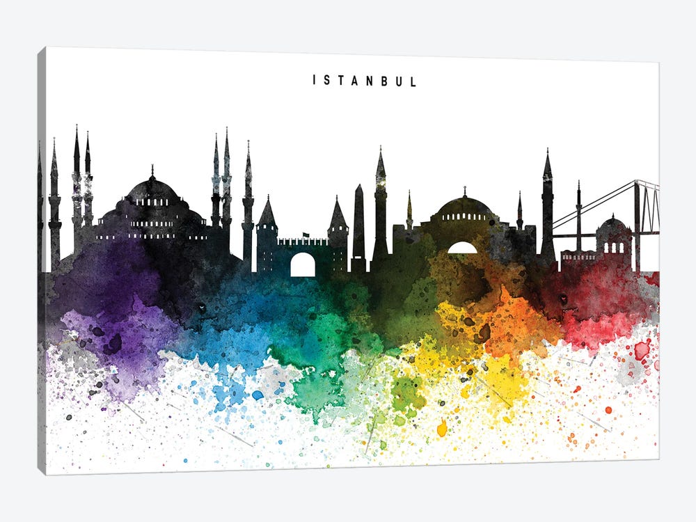 Istanbul Skyline Rainbow Style by WallDecorAddict 1-piece Canvas Wall Art