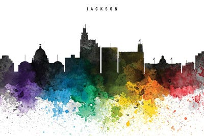 Jackson Mi Skyline Rainbow Style by WallDecorAddict art print