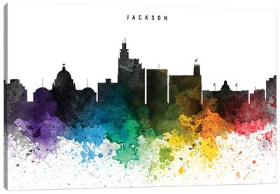 Jackson Mi Skyline Rainbow Style Canvas Art Print - Mississippi