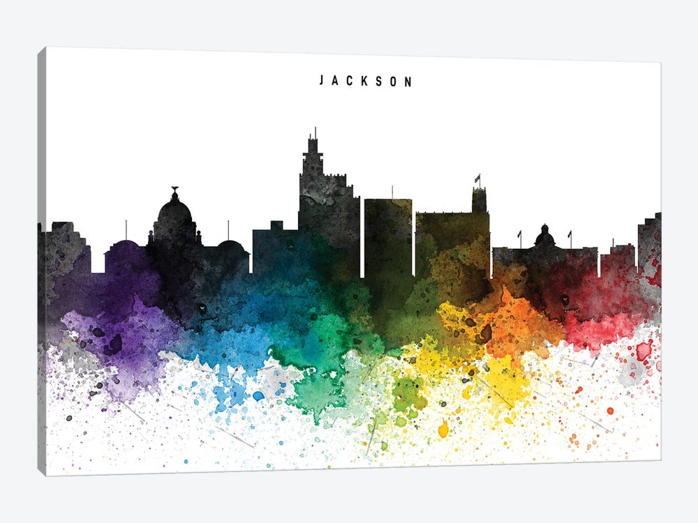 Jackson Mi Skyline Rainbow Style by WallDecorAddict 1-piece Art Print