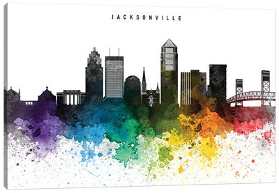 Jacksonville Skyline, Rainbow Style Canvas Art Print - Jacksonville Art