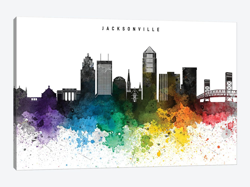 Jacksonville Skyline, Rainbow Style by WallDecorAddict 1-piece Canvas Wall Art
