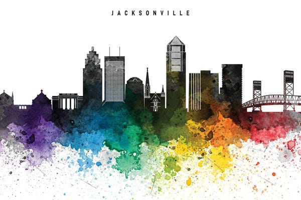 Jacksonville: Jacksonville Skyline, Rainbow Style by WallDecorAddict