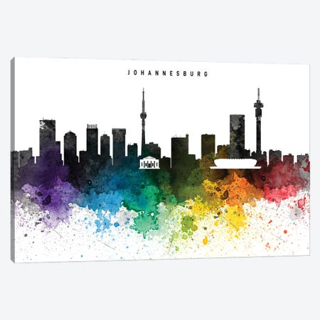 Johannesburg Skyline, Rainbow Style Canvas Print #WDA2507} by WallDecorAddict Canvas Artwork