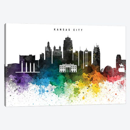 Kansas Skyline, Rainbow Style Canvas Print #WDA2508} by WallDecorAddict Canvas Art Print