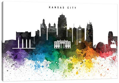 Kansas Skyline, Rainbow Style Canvas Art Print - Kansas City Skylines