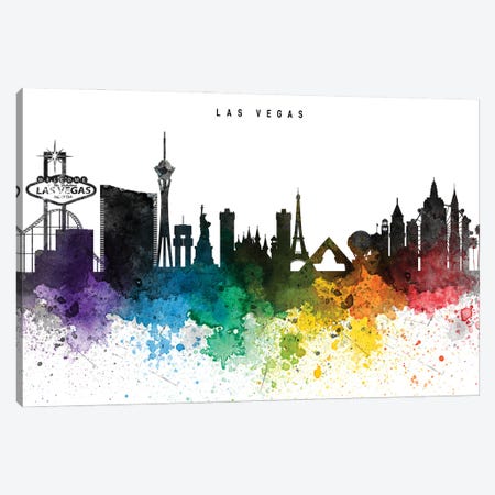 Las Vegas Skyline, Rainbow Style Canvas Print #WDA2509} by WallDecorAddict Canvas Art Print