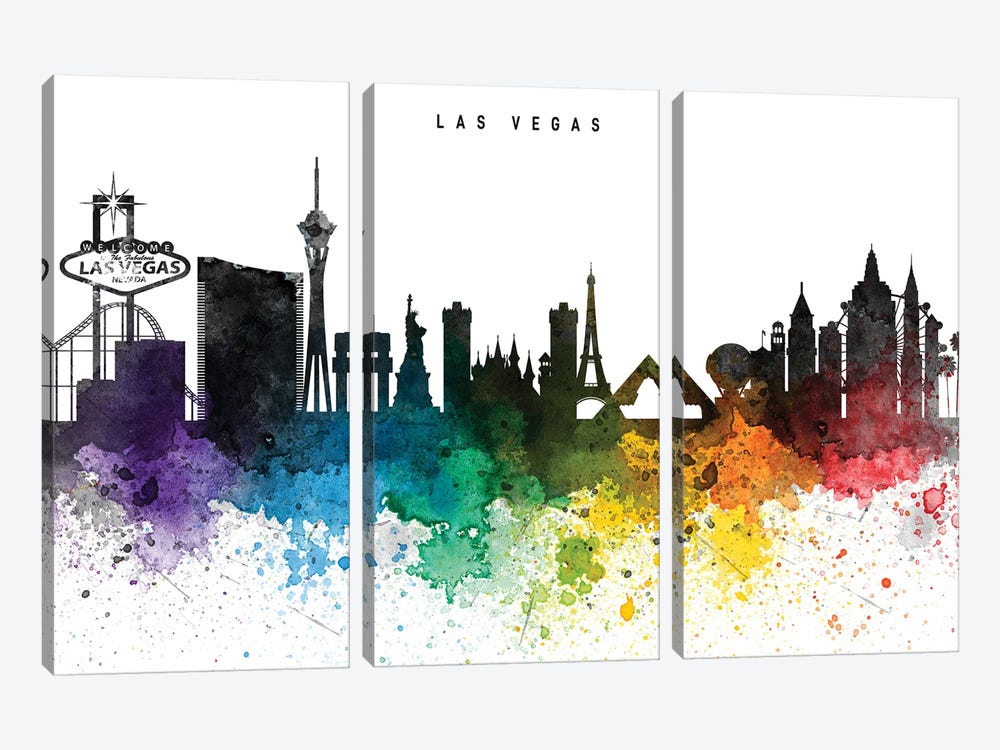 Las Vegas Skyline, Rainbow Style by WallDecorAddict 3-piece Art Print