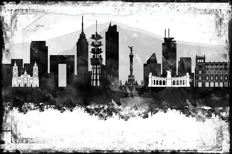 Mexico City Black And White Framed Skylines