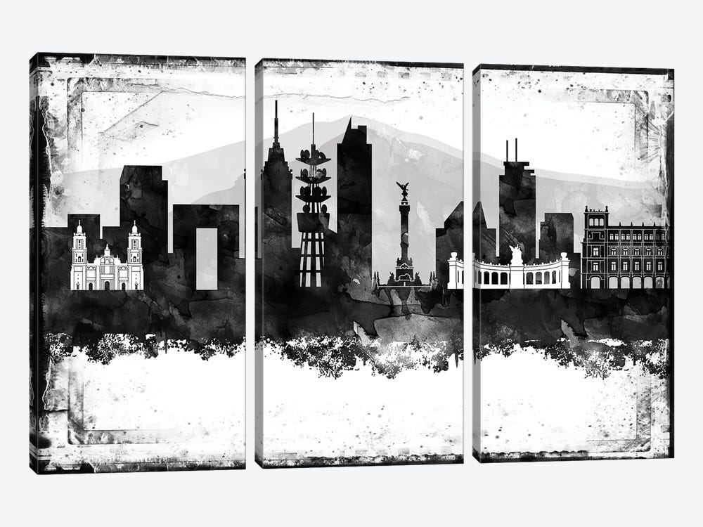 Mexico City Black And White Framed Skylines by WallDecorAddict 3-piece Art Print