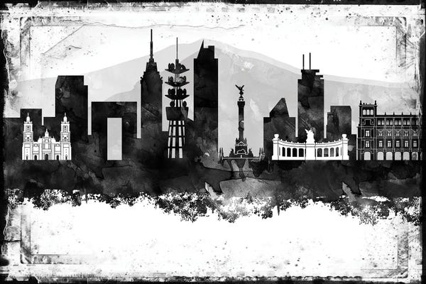 Mexico: Mexico City Black And White Framed Skylines by WallDecorAddict