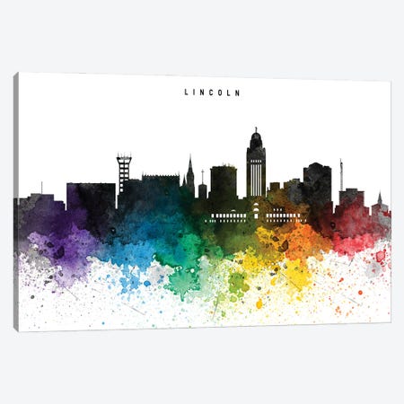 Lincoln Skyline, Rainbow Style Canvas Print #WDA2511} by WallDecorAddict Canvas Artwork