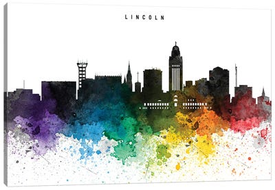 Lincoln Skyline, Rainbow Style Canvas Art Print - Nebraska Art