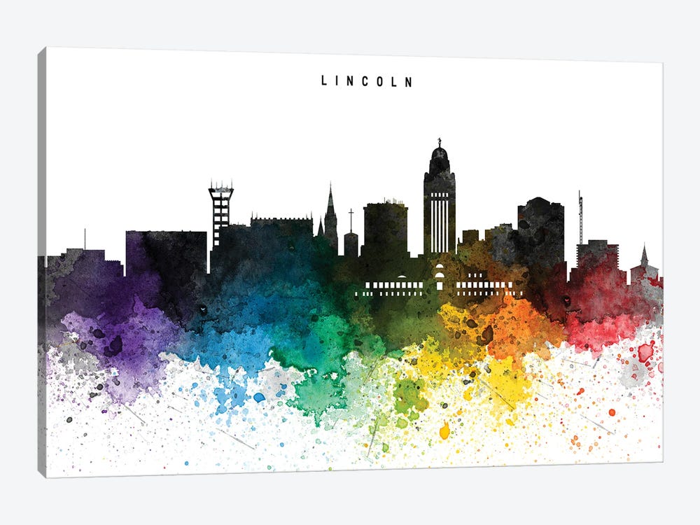 Lincoln Skyline, Rainbow Style by WallDecorAddict 1-piece Canvas Art