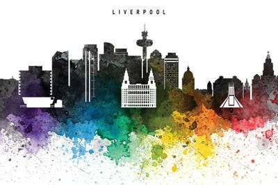 Liverpool Skyline, Rainbow Style by WallDecorAddict framed wall art