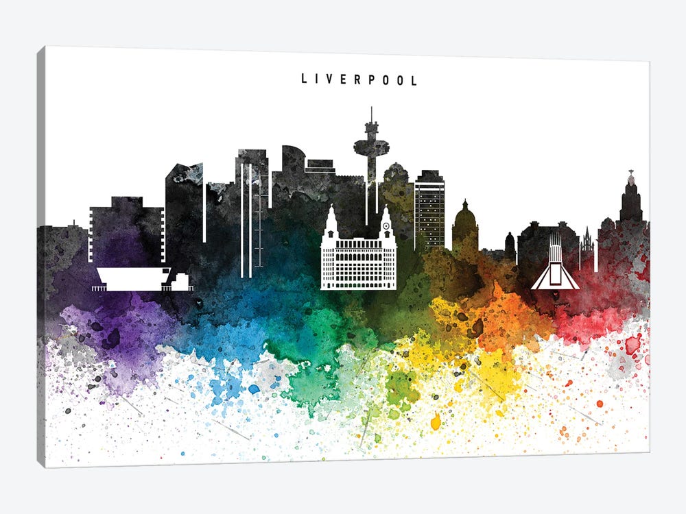 Liverpool Skyline, Rainbow Style by WallDecorAddict 1-piece Canvas Art Print
