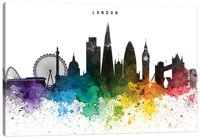 London Skyline, Rainbow Style Canvas Art Print - London Skylines