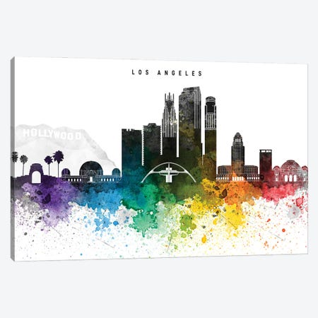 Los Angeles Skyline, Rainbow Style Canvas Print #WDA2514} by WallDecorAddict Art Print