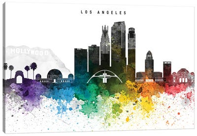 Los Angeles Skyline, Rainbow Style Canvas Art Print - Los Angeles Skylines