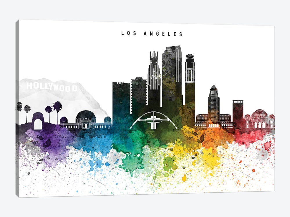 Los Angeles Skyline, Rainbow Style by WallDecorAddict 1-piece Canvas Print