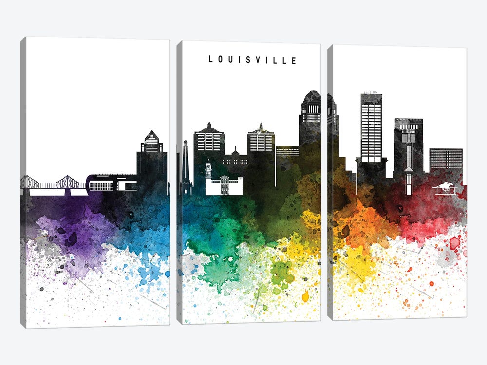 Louisville Skyline, Rainbow Style by WallDecorAddict 3-piece Canvas Wall Art