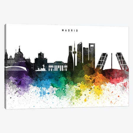 Madrid Skyline, Rainbow Style Canvas Print #WDA2516} by WallDecorAddict Canvas Print