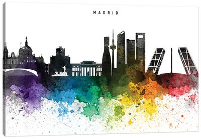 Madrid Skyline, Rainbow Style Canvas Art Print - Community Of Madrid Art