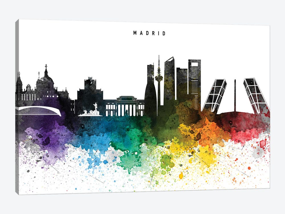 Madrid Skyline, Rainbow Style by WallDecorAddict 1-piece Canvas Print