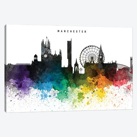 Manchester Skyline, Rainbow Style Canvas Print #WDA2517} by WallDecorAddict Canvas Art Print