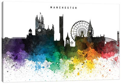 Manchester Skyline, Rainbow Style Canvas Art Print - Manchester