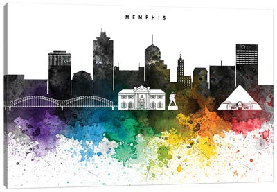 Memphis Skyline, Rainbow Style Canvas Art Print - Tennessee Art