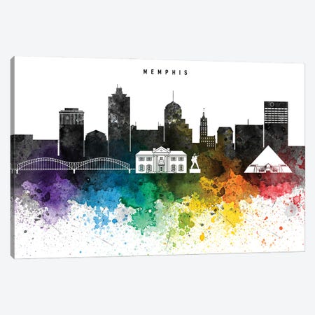 Memphis Skyline, Rainbow Style Canvas Print #WDA2518} by WallDecorAddict Canvas Wall Art