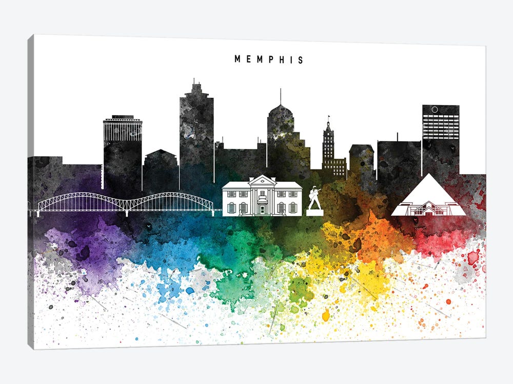 Memphis Skyline, Rainbow Style by WallDecorAddict 1-piece Canvas Art Print