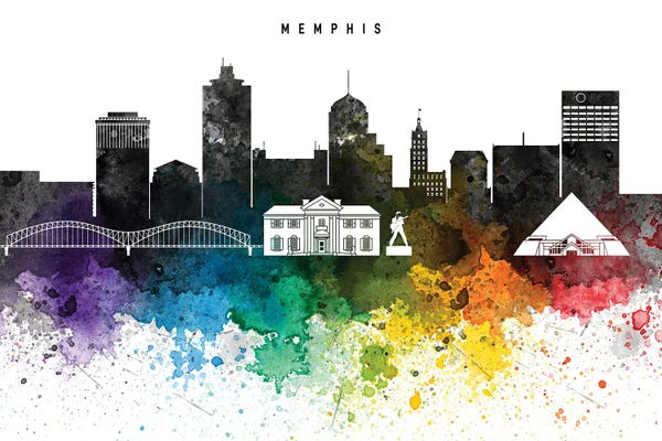 Tennessee: Memphis Skyline, Rainbow Style by WallDecorAddict