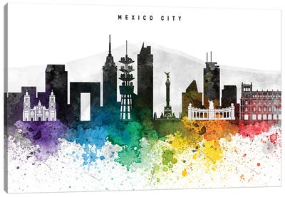Mexico City Skyline, Rainbow Style Canvas Art Print - Mexico Art