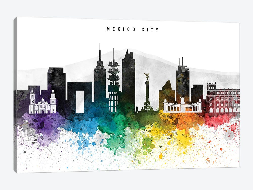 Mexico City Skyline, Rainbow Style by WallDecorAddict 1-piece Canvas Artwork
