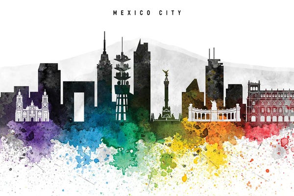 Mexico City: Mexico City Skyline, Rainbow Style by WallDecorAddict